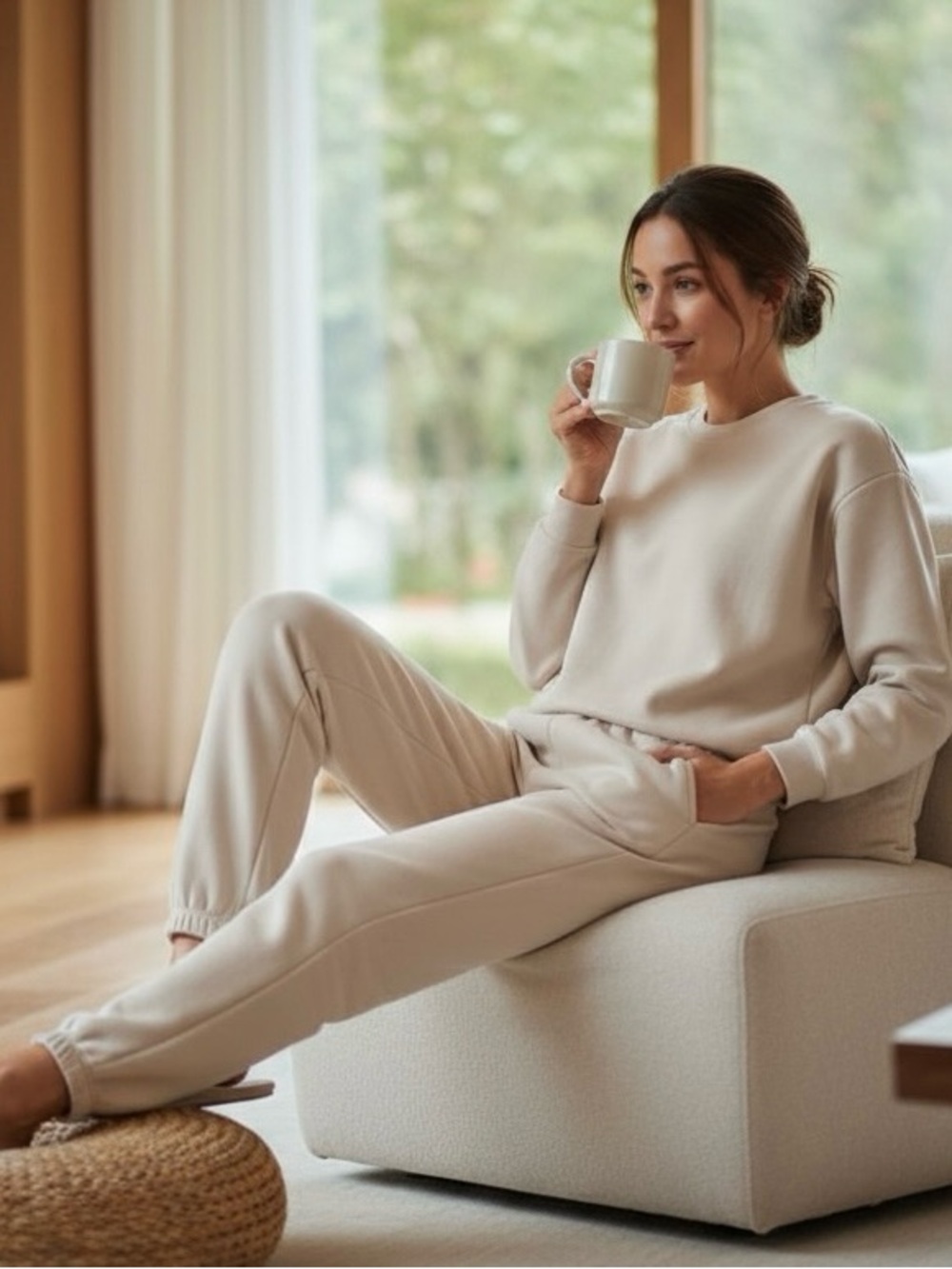 nuuds Cream Elastic-Waist Jogger Pants